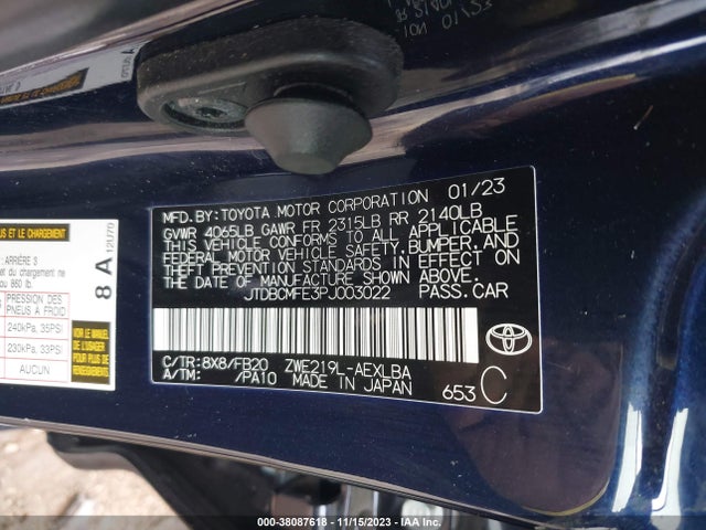 Toyota Corolla Hybrid Le 2023 JTDBCMFE3PJ003022 Image 9