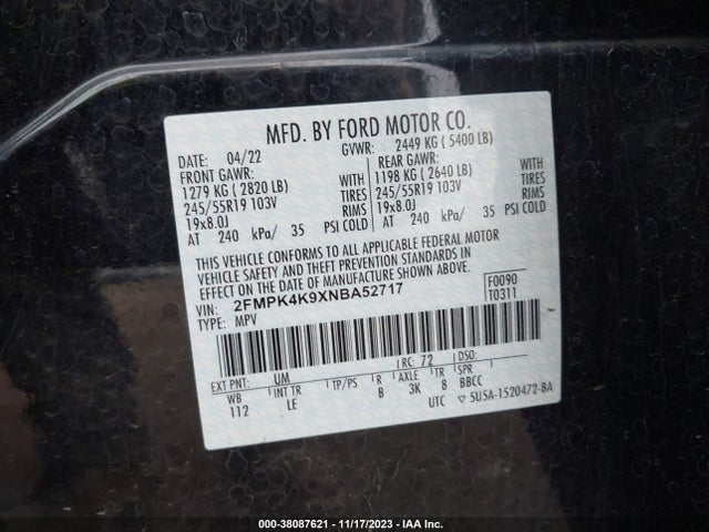 Ford Edge Titanium 2022 2FMPK4K9XNBA52717 Image 9