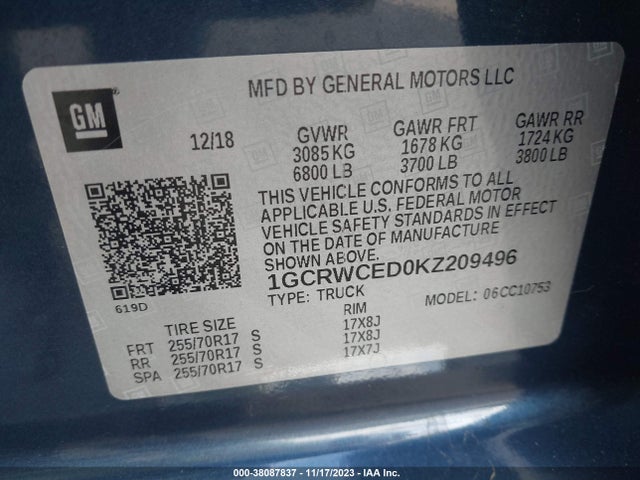 Chevrolet Silverado 1500 Lt 2019 1GCRWCED0KZ209496 Image 9