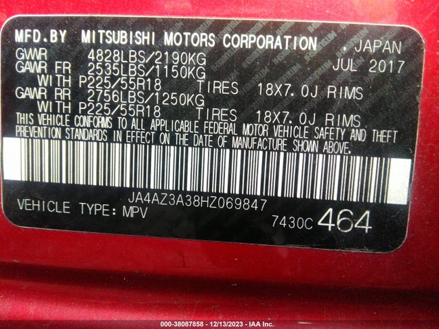 2017 MITSUBISHI OUTLANDER JA4AZ3A38HZ069847 Photo 8