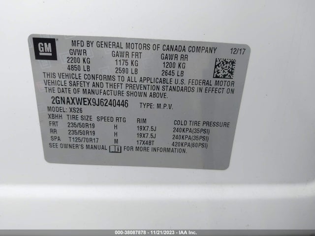 Chevrolet Equinox Premier 2018 2GNAXWEX9J6240446 Image 9