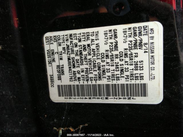JN8AZ1MU8EW421762 Nissan Murano S/sl/sv/le