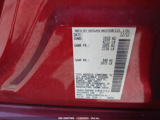2013 NISSAN ALTIMA 2.5 SL VIN: 1N4AL3APXDC188352