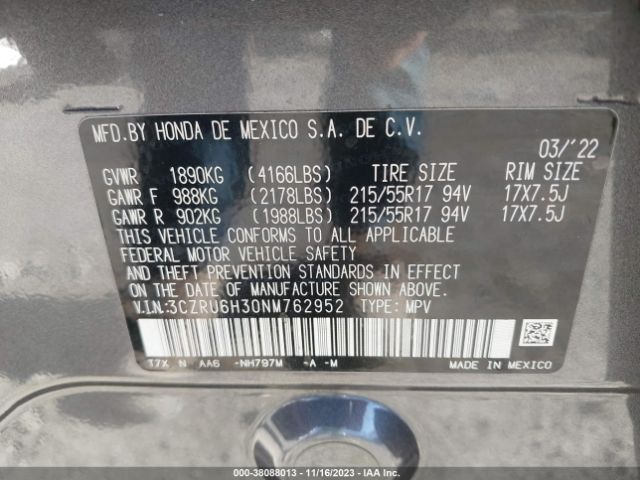 3CZRU6H30NM762952 Honda Hr-v Awd Lx