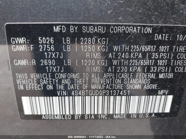 4S4BTGUD0P3137451 Subaru Outback Wilderness