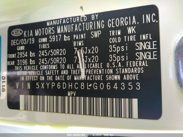 KIA Telluride S 2020 5XYP6DHC8LG064353 Image 9