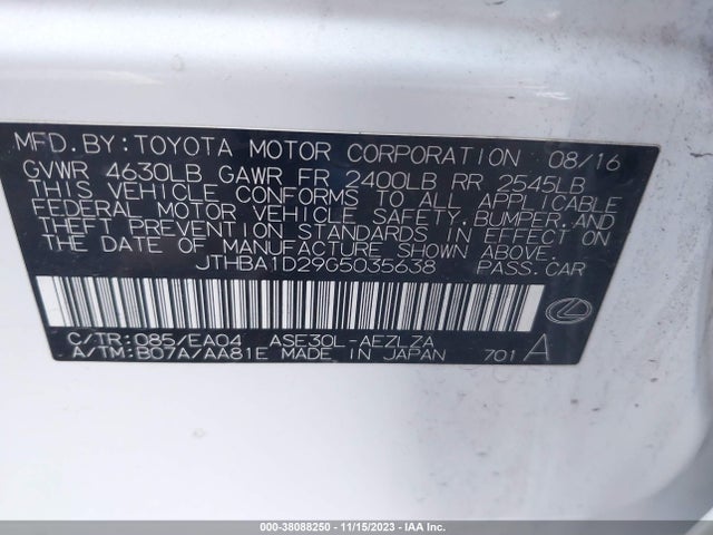 JTHBA1D29G5035638 Lexus IS 200T