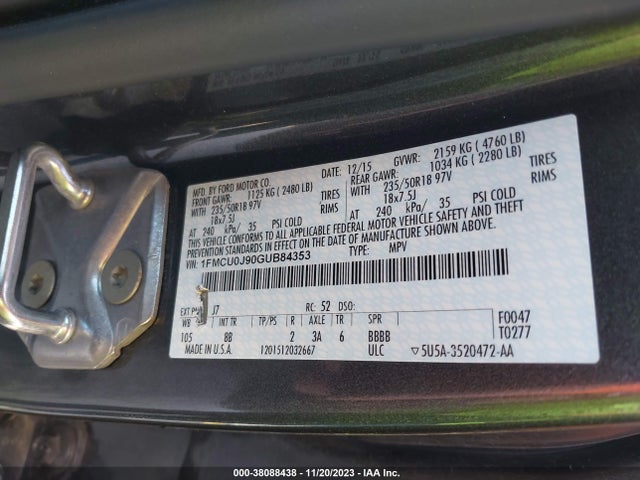 Ford Escape Titanium 2016 1FMCU0J90GUB84353 Image 9