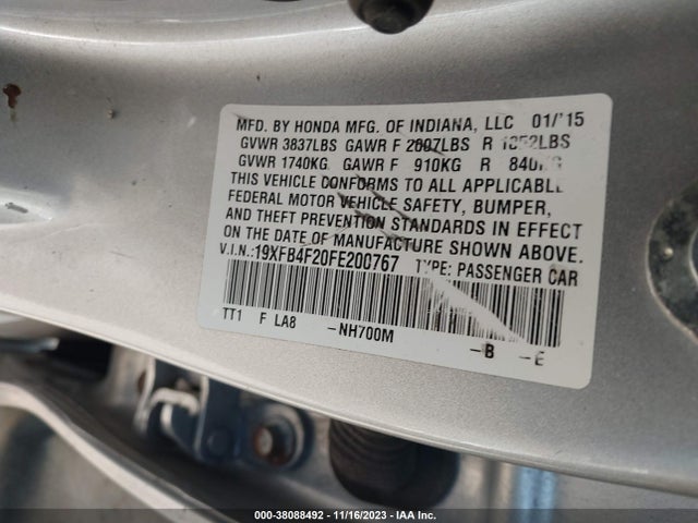 Honda CIVIC HYBRID 2015 19XFB4F20FE200767 Image 9