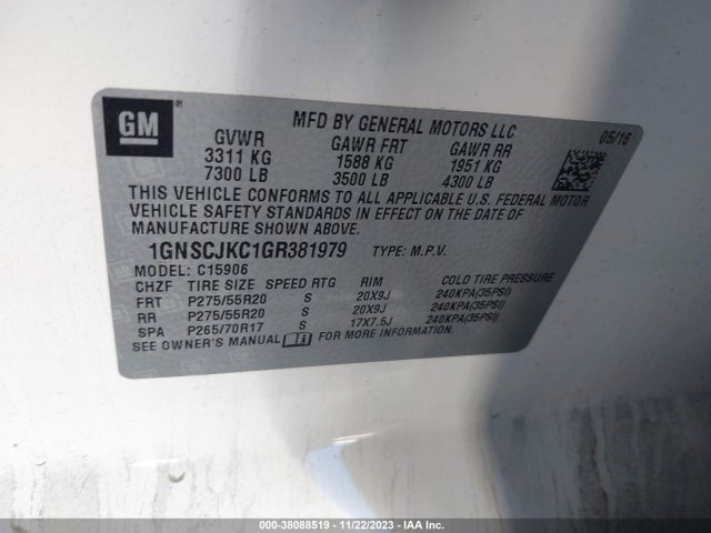 Chevrolet Suburban Ltz 2016 1GNSCJKC1GR381979 Image 9