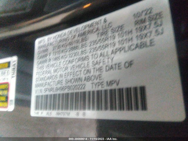 5FNRL6H96PB020222 Honda Odyssey Elite