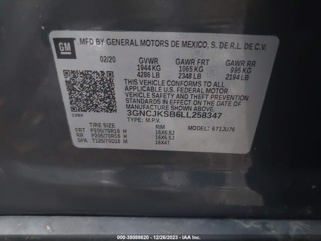 Chevrolet Trax Fwd Ls 2020 3GNCJKSB6LL258347 Image 9