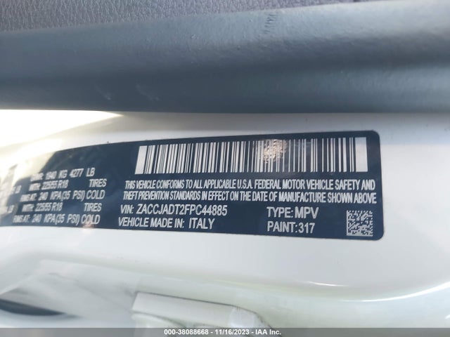 2015 JEEP RENEGADE LIMITED VIN: ZACCJADT2FPC44885