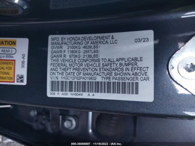 1HGCY2F62PA019832 Honda Accord Hybrid Ex-l