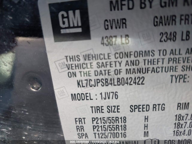 Chevrolet Trax Awd Lt 2020 KL7CJPSB4LB042422 Image 9