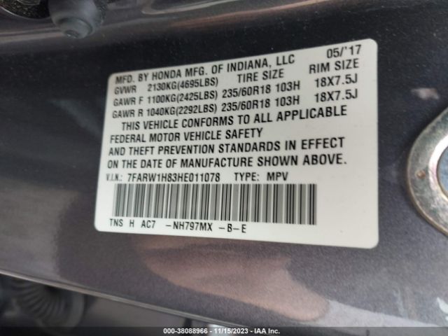 7FARW1H83HE011078 Honda Cr-v Ex-l/ex-l Navi