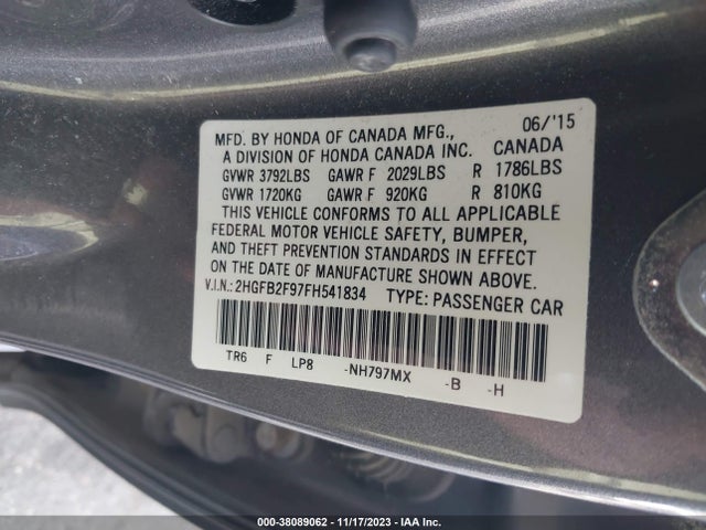 2015 HONDA CIVIC EX-L VIN: 2HGFB2F97FH541834