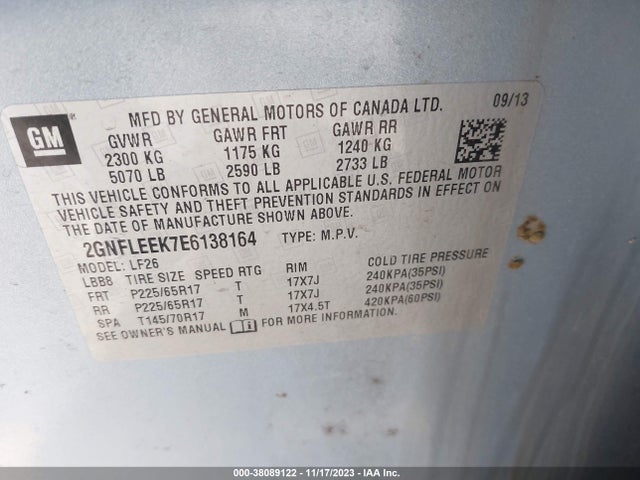 Chevrolet EQUINOX LS 2014 2GNFLEEK7E6138164 Image 9