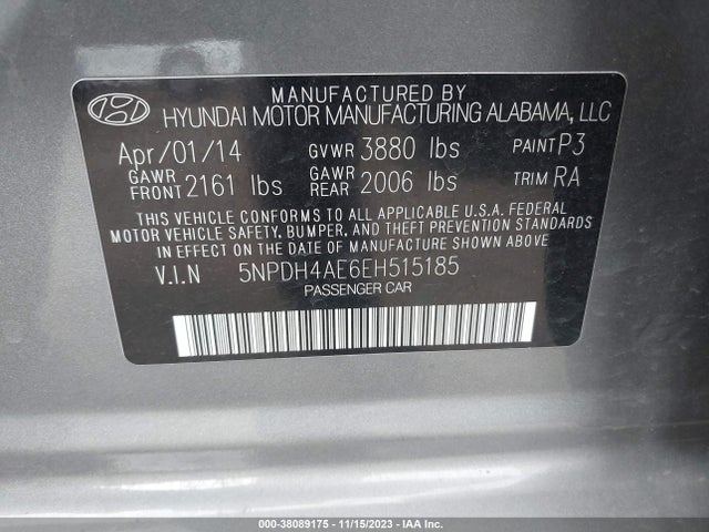 2014 HYUNDAI ELANTRA SE VIN: 5NPDH4AE6EH515185