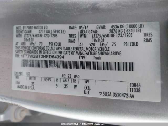 1FT7W2BT3HED64394 Ford F-250 Xlt
