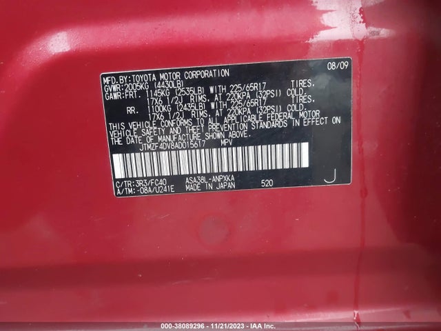 2010 TOYOTA RAV4 VIN: JTMZF4DV8AD015617