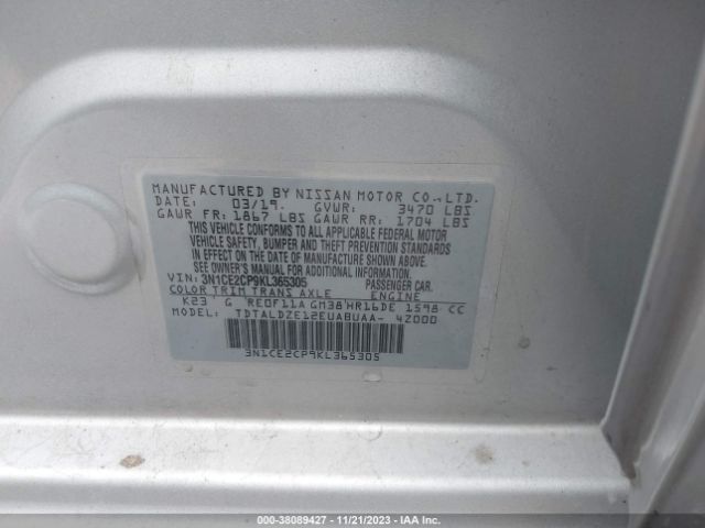 3N1CE2CP9KL365305 Nissan Versa Note Sv