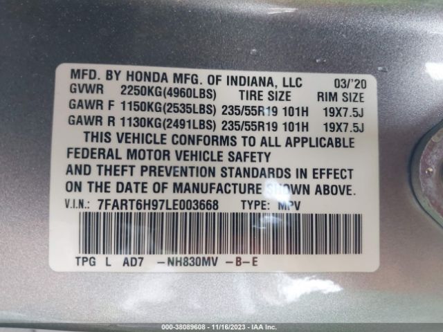 7FART6H97LE003668 Honda Cr-v Hybrid Touring
