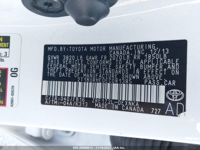 Toyota COROLLA LE 2014 2T1BURHE0EC081385 Image 9