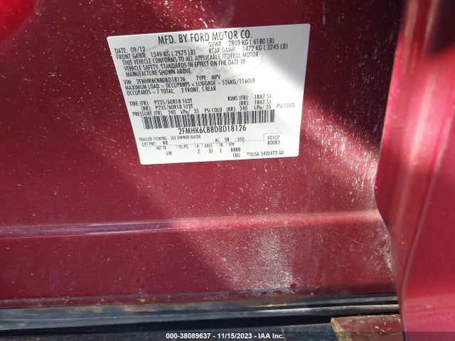 2013 FORD FLEX SEL VIN: 2FMHK6C88DBD18126