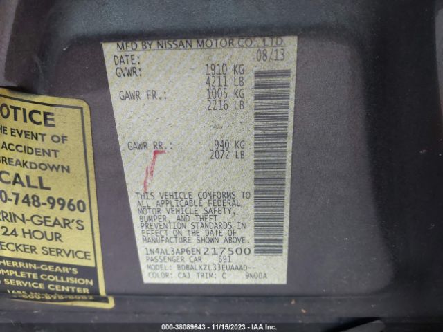 1N4AL3AP6EN217500 Nissan Altima 2.5 Sl