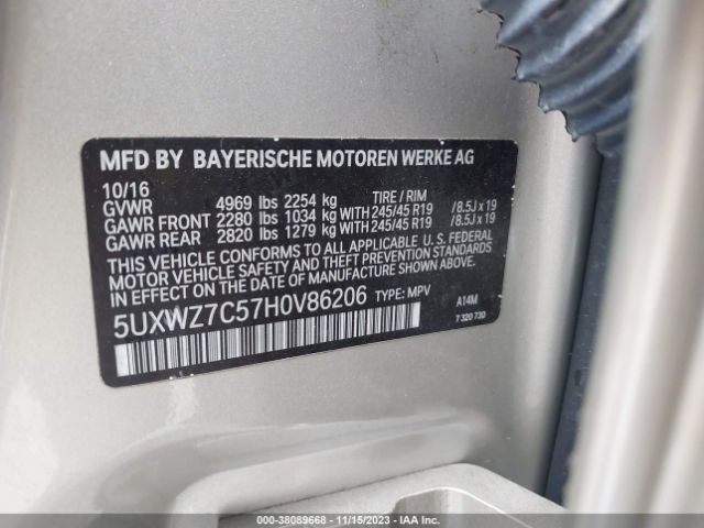 5UXWZ7C57H0V86206 BMW X3 Sdrive28i