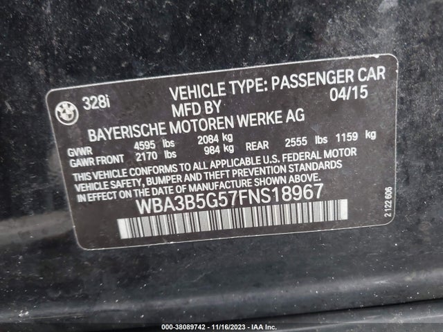 BMW 328i Xdrive 2015 WBA3B5G57FNS18967 Image 9