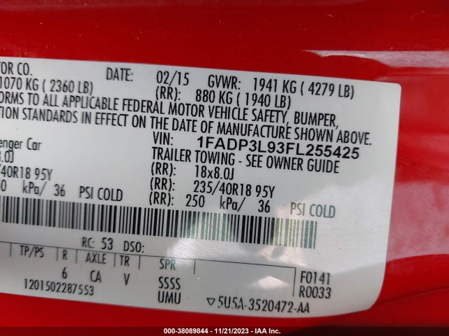 2015 FORD FOCUS ST VIN: 1FADP3L93FL255425