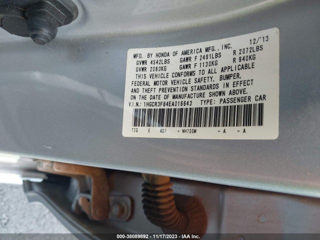 2014 HONDA ACCORD EX-L V-6 VIN: 1HGCR3F84EA016643