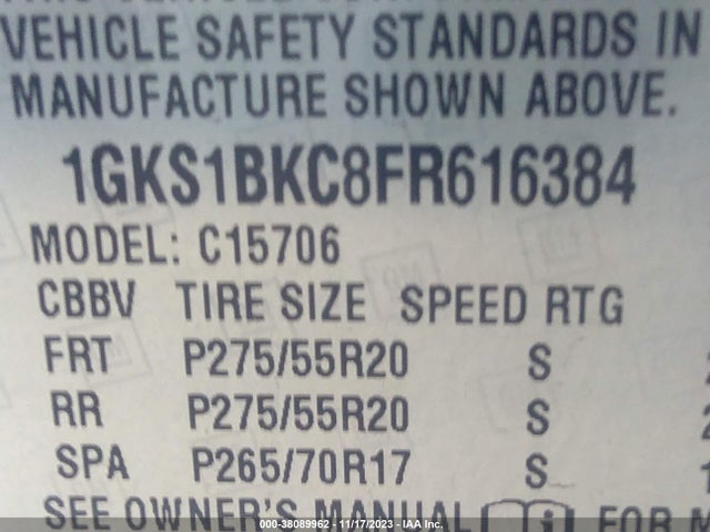 GMC YUKON SLT 2015 1GKS1BKC8FR616384 Image 9
