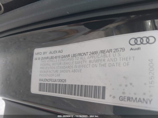 WAUDNCF53JA100626 Audi A5 2.0t Premium