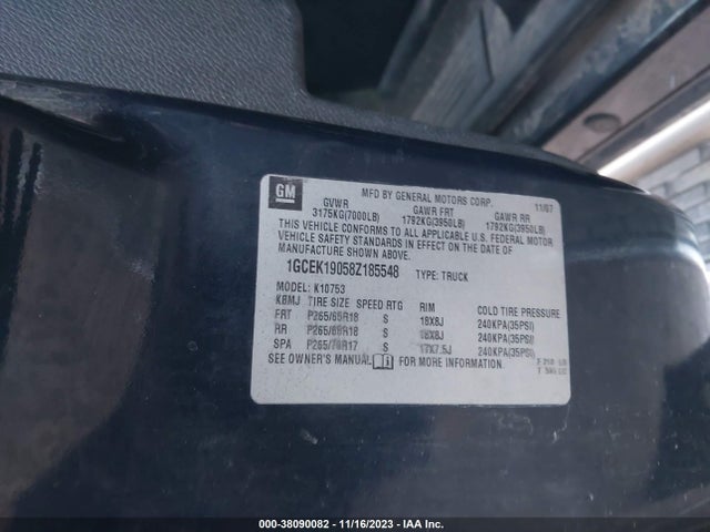 2008 CHEVROLET SILVERADO 1500 LT1 VIN: 1GCEK19058Z185548