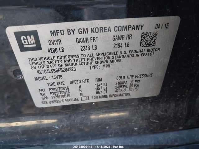 Chevrolet Trax Lt 2015 KL7CJLSB6FB204323 Image 9