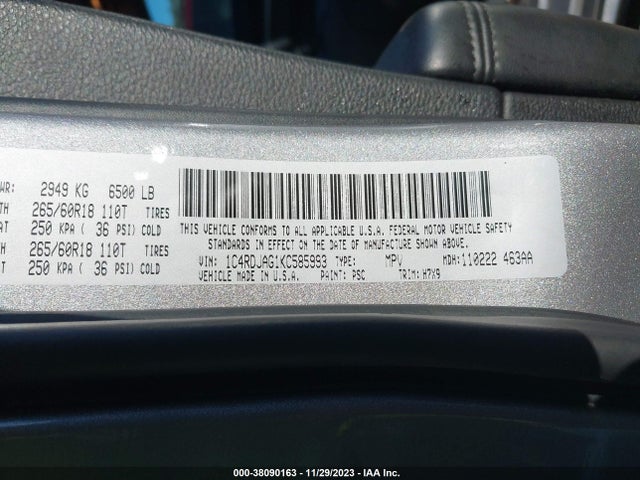 Dodge Durango Sxt Awd 2019 1C4RDJAG1KC585993 Image 9