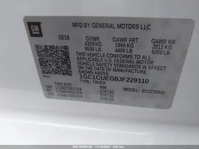 1GC1CUEG0JF229110 Chevrolet Silverado 2500hd Wt