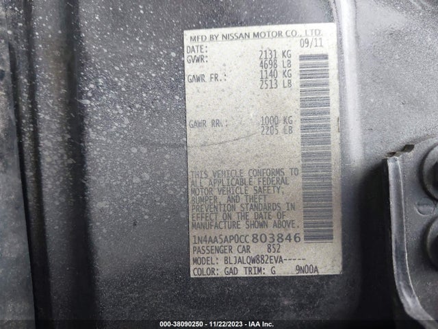 2012 NISSAN MAXIMA 3.5 S VIN: 1N4AA5AP0CC803846