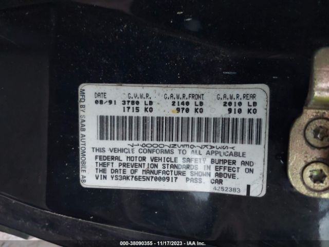 1992 SAAB 900 YS3AK76E5N7000917 Photo 8