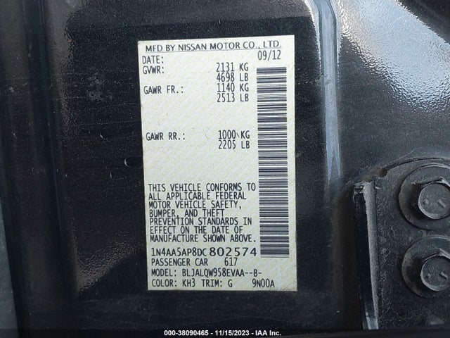 2013 NISSAN MAXIMA 3.5 S VIN: 1N4AA5AP8DC802574