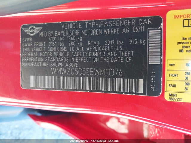 2011 MINI COOPER S COUNTRYMAN WMWZC5C55BWM11376 Photo 8