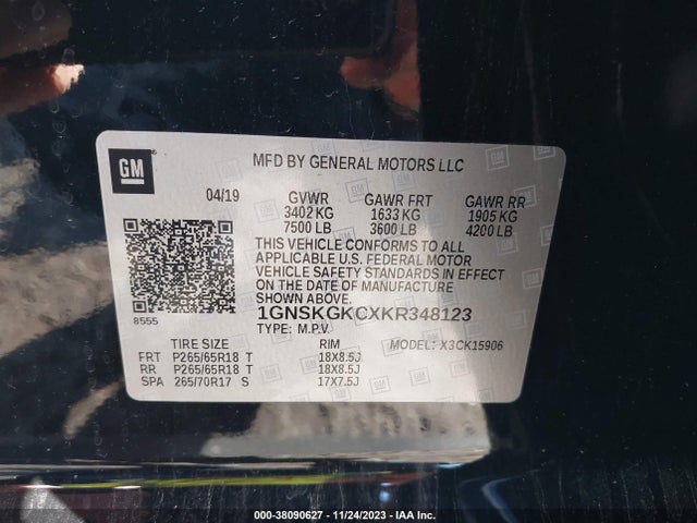 Chevrolet Suburban Ls 2019 1GNSKGKCXKR348123 Image 9