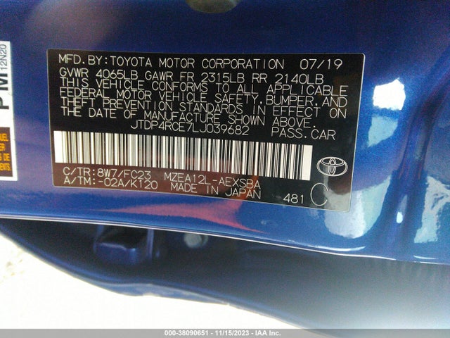 2020 TOYOTA COROLLA SE VIN: JTDP4RCE7LJ039682
