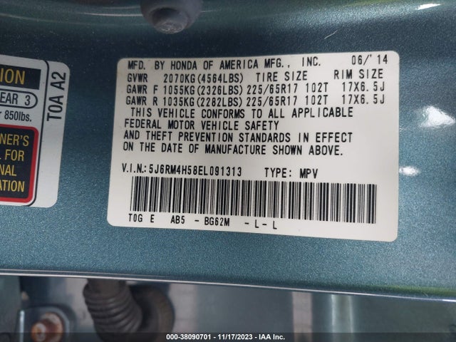 Honda CR-V EX 2014 5J6RM4H58EL091313 Image 9