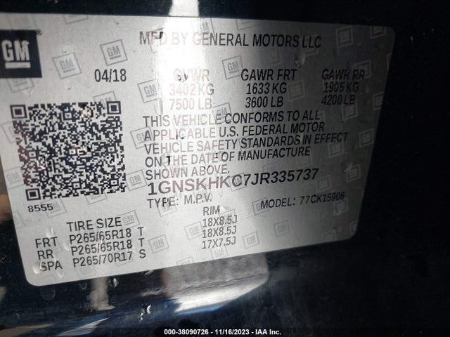Chevrolet Suburban Lt 2018 1GNSKHKC7JR335737 Image 9