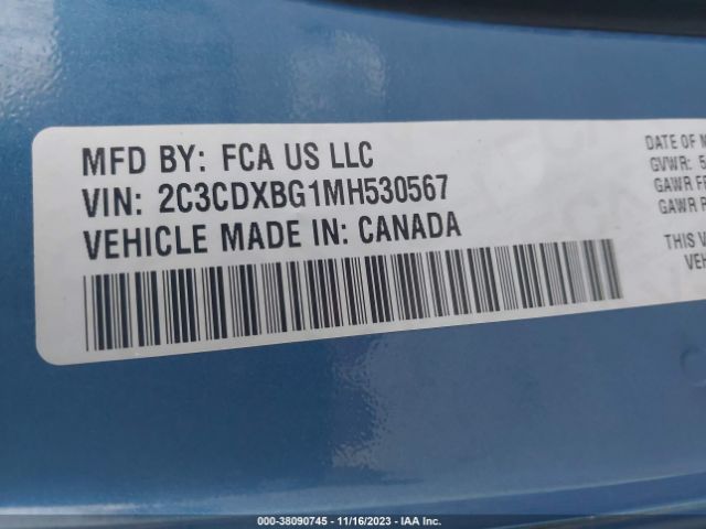 2C3CDXBG1MH530567 Dodge Charger Sxt Rwd