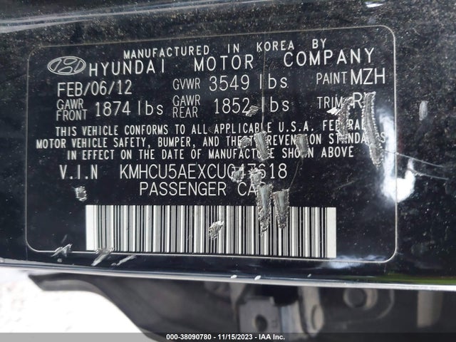 2012 HYUNDAI ACCENT SE VIN: KMHCU5AEXCU047618